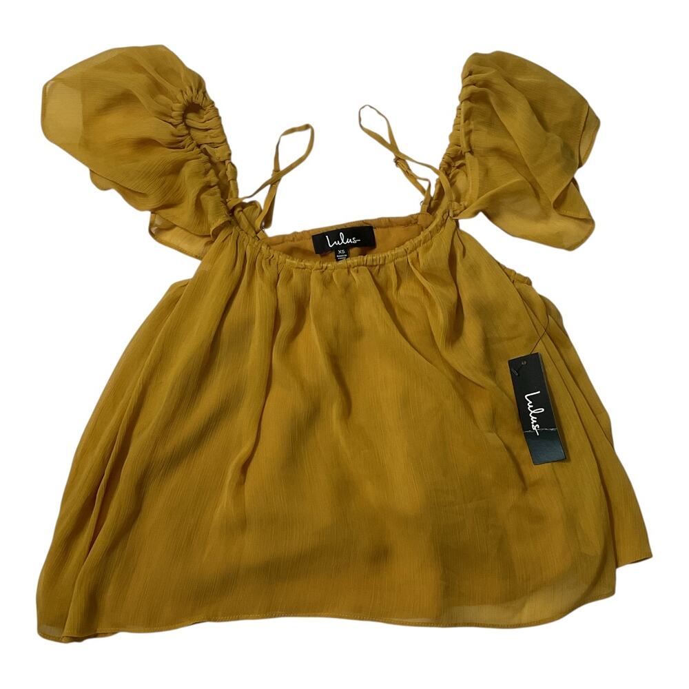 Lulus Got Me Moving Mustard Yellow Ruffle Off-the-Shoulder Top - XS